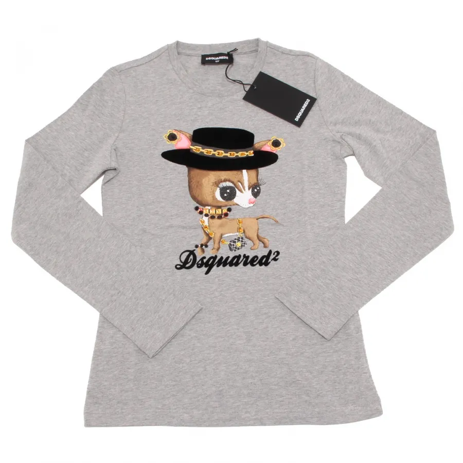 7019O maglia grigia bimba DSQUARED2 cotone manica lunga maglie t-shirts kids
