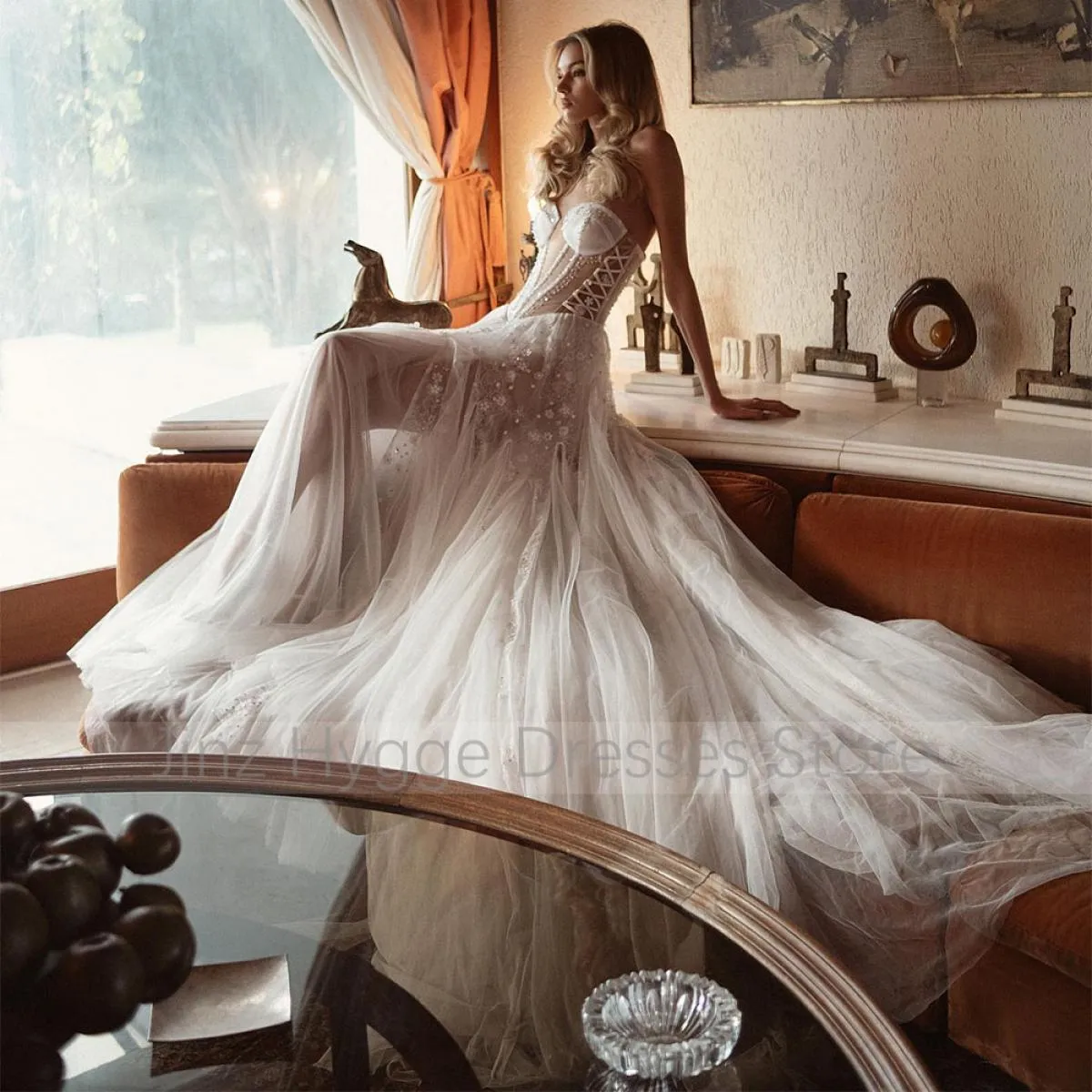 Abiti da sposa per le donne 2023 Sposa Sweetheart A Line Abiti da sposa estivi Fiori lunghi con perline Abito da sposa di lusso