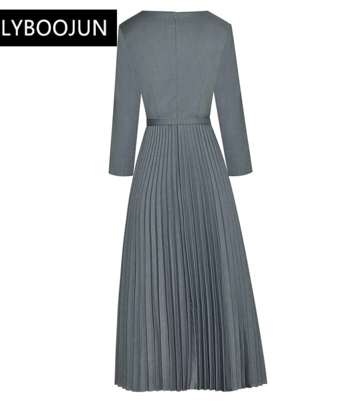 Abiti eleganti per le donne 2022 Runway Summer Designer di lusso con scollo a V Manica lunga Fasce Grigio Casual Office Lady pie