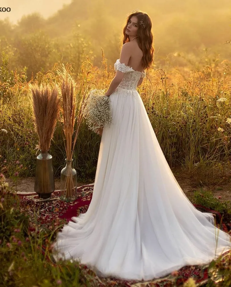 Abito da sposa in pizzo 2022 Classico scollo a V Designer Boho Country Bridal