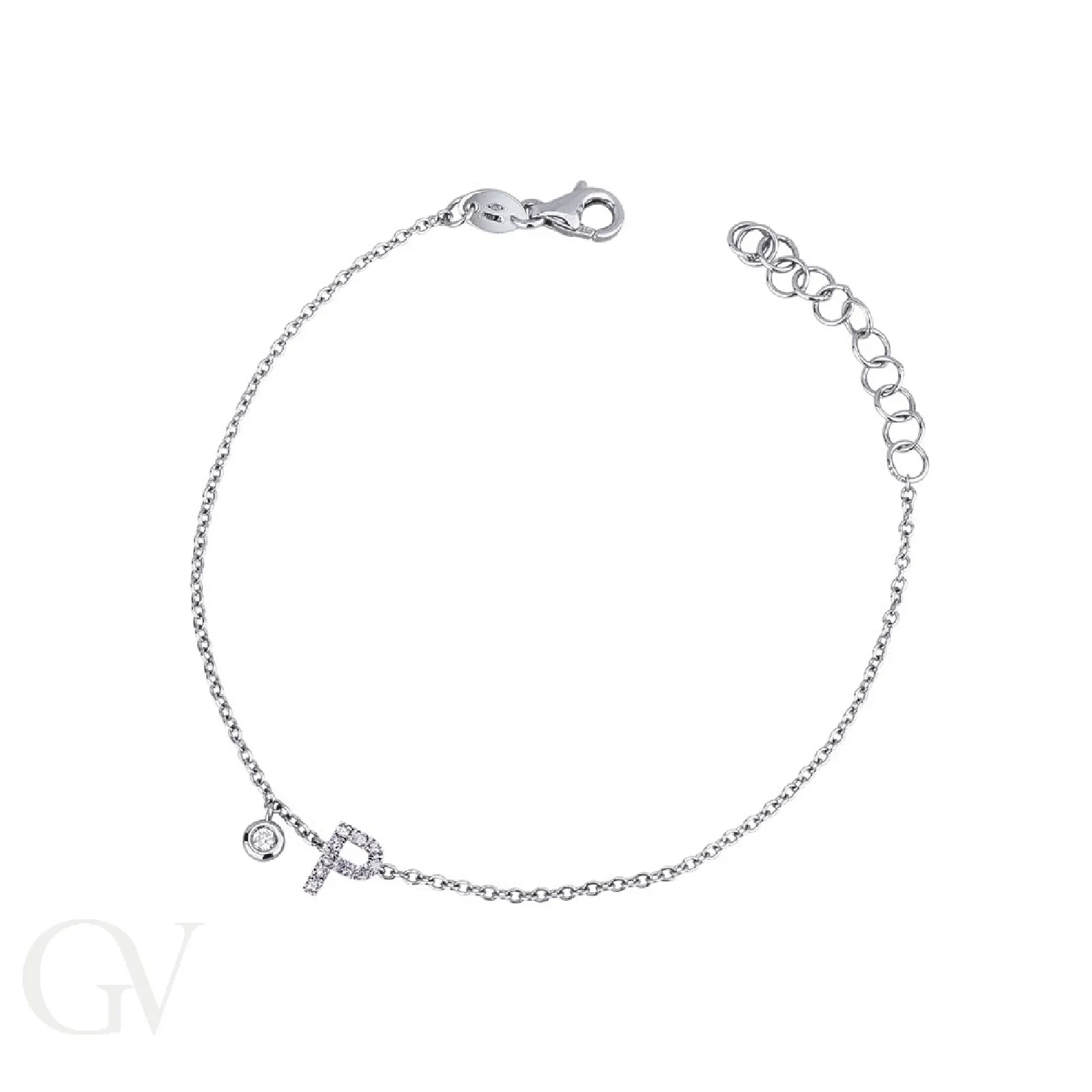 Bracciale lettera P in oro bianco 18k con diamanti