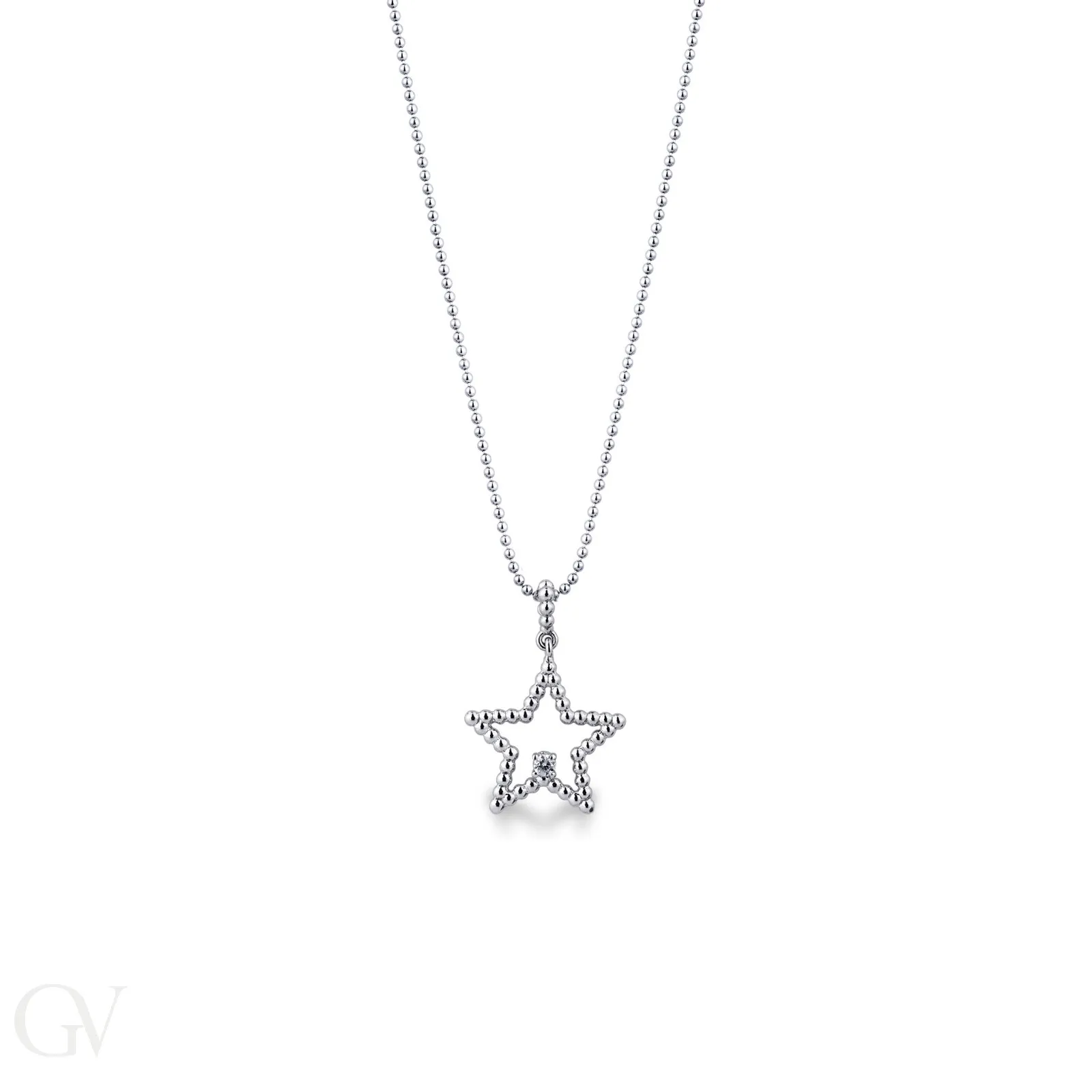 Collana in oro bianco 18k con pendente a stella e diamante.