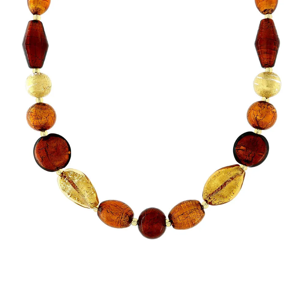 Collana in Vetro di Murano Marrone e Argento