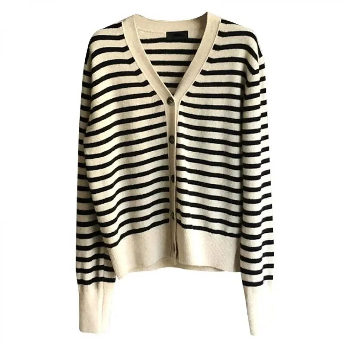 Maglioni 2023 Primavera Autunno Nuovo Cardigan lavorato a maglia Donna Scollo a V Cappotto a righe sottili larghe