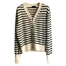 Maglioni 2023 Primavera Autunno Nuovo Cardigan lavorato a maglia Donna Scollo a V Cappotto a righe sottili larghe