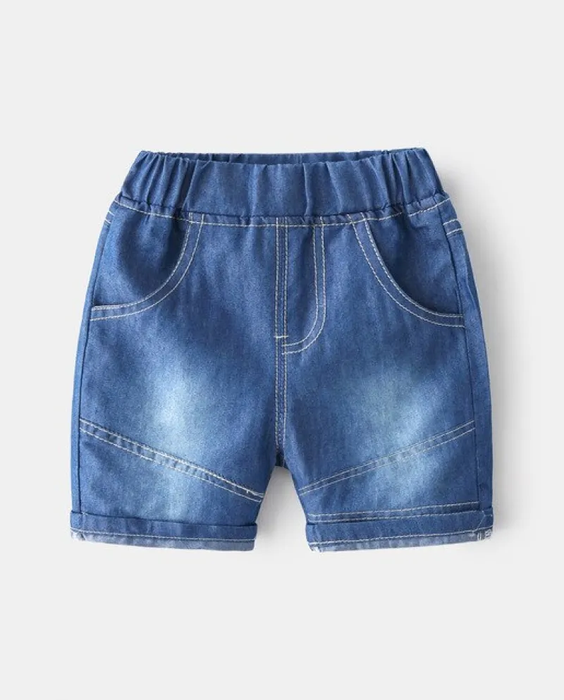Pantaloncini di jeans estivi per bambini nuovi Pantaloncini di jeans solidi alla moda per bambini con tasche Jeans a vita elasti