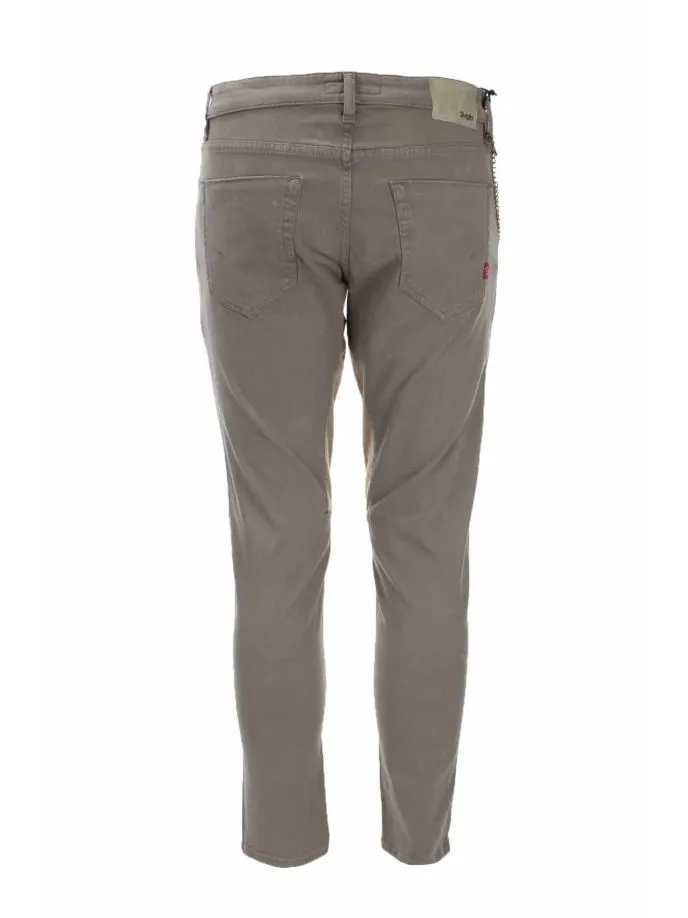 Pantalone 5 tasche in cotone con toppa in alcantara