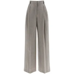 Pantaloni gessati Wide in lana vergine