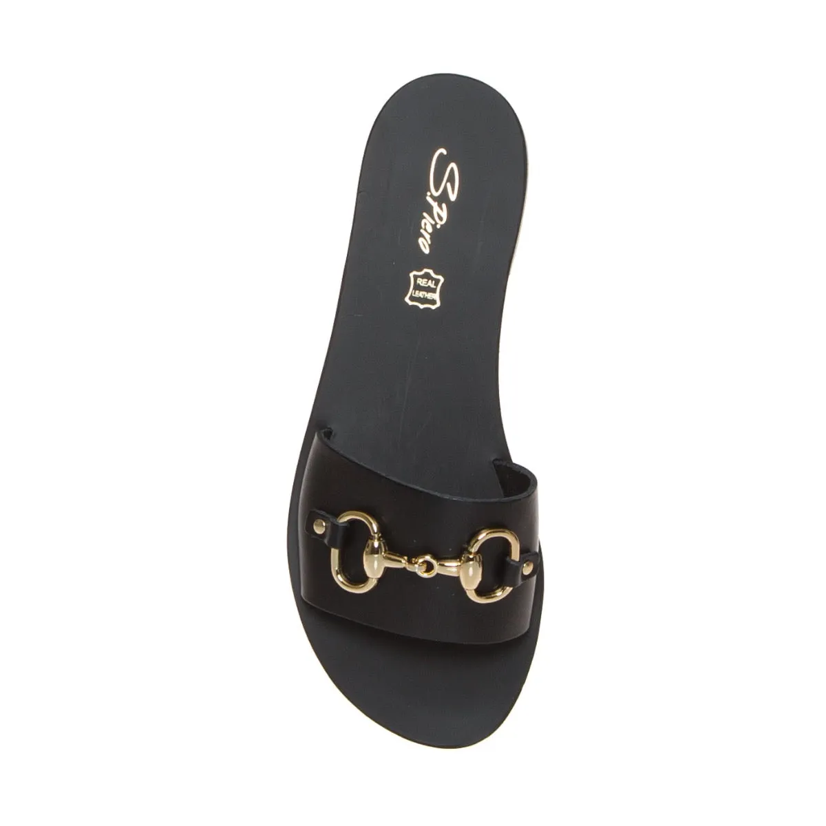 SAN PIERO E1068 CIABATTA NERO MORSETTO ORO  
