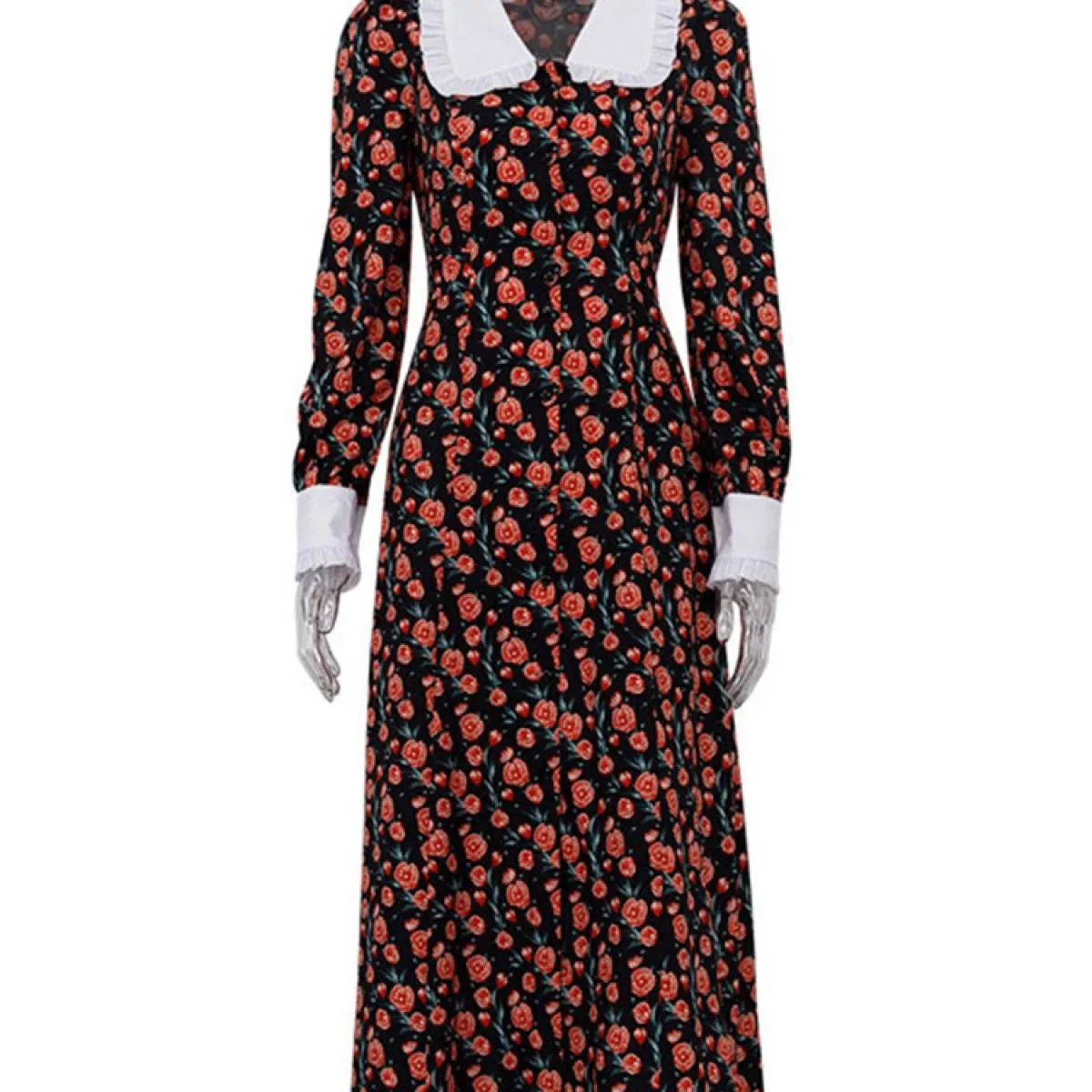 stampato increspato per abito da donna elegante sottile scollo a V diviso patchwork manica lunga maxi abito moda parte a v