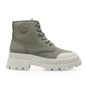 Stivaletto stringato Tamaris in tessuto verde con puntale in gomma