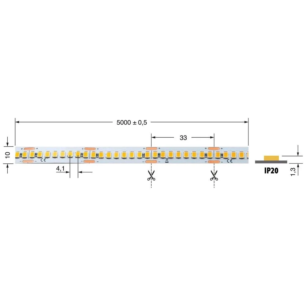 Striscia Led 24V 13 W/mt 3000°K Bianco Caldo IP20 (da Interno) Elcart 186200400