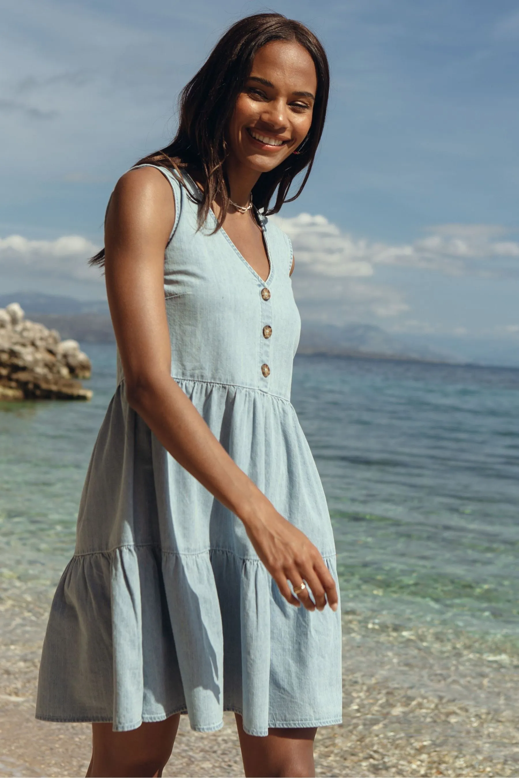 Threadbare - Abito grembiule Senza maniche in chambray di cotone