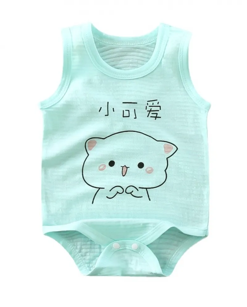Tuta da neonato Tuta da neonato in cotone biologico Colletto alla Peter Pan Solid Basic Senza maniche Abiti estivi Neonato Cl