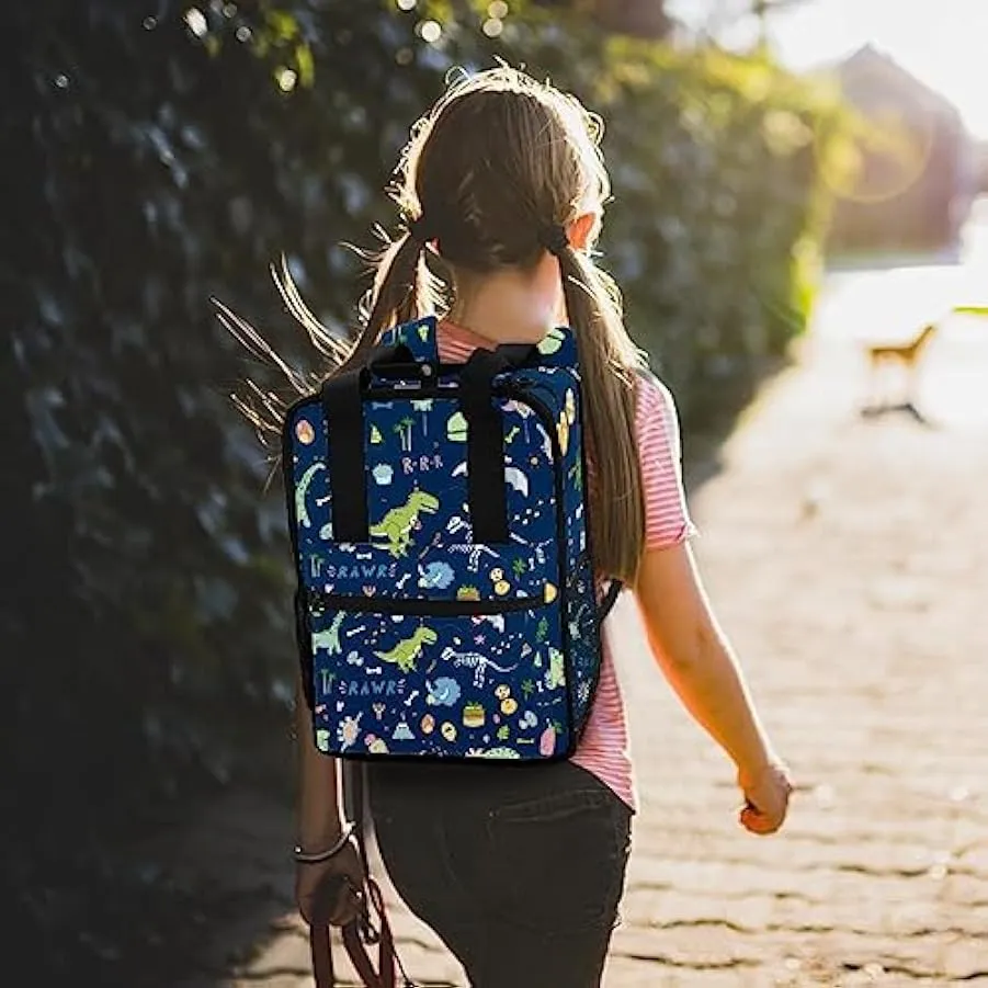 Zaini per ragazzi Libreria Dinosauro Blu Borse con Spallacci Regolabili Ragazze Schoolbag, Multicolore, 14×10.2×4.7 in/35.5x26x1